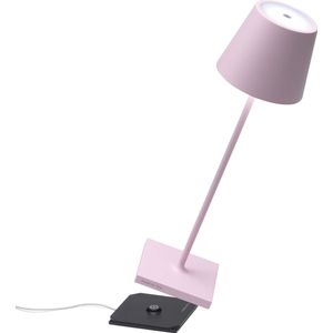 Zafferano, Poldina Pro Lamp, Oplaadbare Draadloze Tafellamp met Aanraakbediening, Ook Bruikbaar als Buitenshuis Lamp, Dimmer, 2200-3000 K, Hoogte 38 cm, Roze Kleur