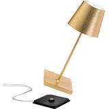 Zafferano Poldina Pro Mini Tafellamp - Oplaadbare Buitenlamp Goud - Bureaulamp Snoerloos - Dimbare LED Lamp - Tuinlamp met Draadloos Oplaadstation - 30 cm x Ø 11cm
