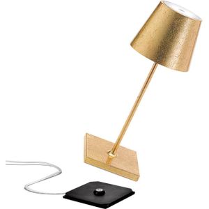 Zafferano, Poldina Pro Mini Lamp met Goudkleurig Blad, Oplaadbare Snoerloze Tafellamp met Touchbediening, Ook te gebruiken als Binnenlamp, Dimmer, 2200-3000 K, Hoogte 30 cm.