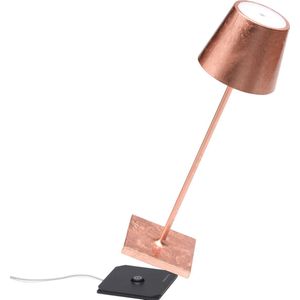 Zafferano Poldina Pro Tafellamp - Oplaadbare Buitenlamp Koper - Bureaulamp Snoerloos - Dimbare LED Lamp - Tuinlamp met Draadloos Oplaadstation - 38 cm x Ø 11cm