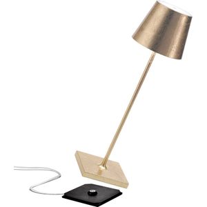 Zafferano Poldina Pro Tafellamp - Oplaadbare Buitenlamp Goud - Bureaulamp Snoerloos - Dimbare LED Lamp - Tuinlamp met Draadloos Oplaadstation - 38 cm x Ø 11cm