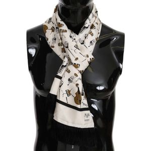 Dolce & Gabbana Mannen Wit, Zwart Zijden Muziekinstrument Franje Sjaal