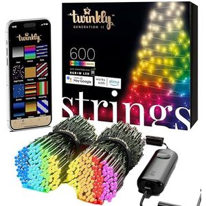 Twinkly Strings 400 LED RGB, Ledlichtsnoer Buiten en Binnen, Slimme Multi Ledverlichting, Compatibel met HomeKit, Alexa en Google Home, Ledlichten voor Gaming, IP44, Bediend via App, Zwart Snoer, 32m