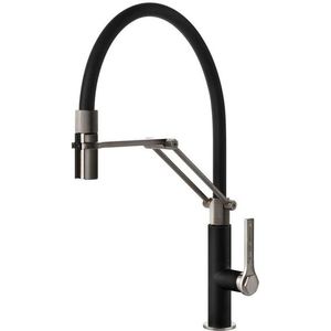 Gessi Officine keukenmengkraan 1-gats met flexibele uitloop incl houder RVS/PVD Zwart mat 251135