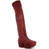 Prada - Over-knee Laarzen - Rood - Stoffen Bovenwerk - Rubber Zool - Ronde Neus