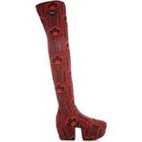 Prada - Over-knee Laarzen - Rood - Stoffen Bovenwerk - Rubber Zool - Ronde Neus