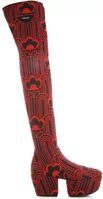 Prada - Over-knee Laarzen - Rood - Stoffen Bovenwerk - Rubber Zool - Ronde Neus