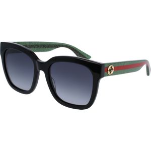 Gucci Square dames zwart met groene en rode glitter grijze gradiÃ«nt GG0034SN zonnebril