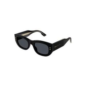 Gucci Klassieke Rechthoekige Zonnebril - Zwart/Grijs Acetaat , Black , Dames , Maat: ONE Size