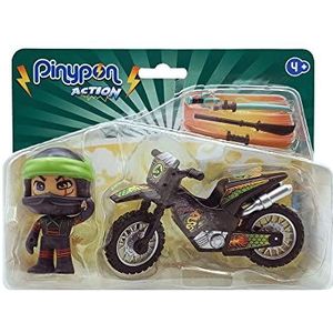 Pinypon Action - The Ninja motorbike Demon, zwarte sportmotorfiets, draakendetails voor actiefiguur, 1 pop en speelaccessoires, speelgoed voor jongens en meisjes vanaf 4 jaar, Famosa (PNC25000)