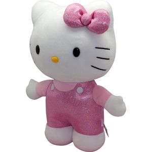 Hello Kitty Giochi Preziosi Pluche dier met modieuze outfit, roze satijnen jurk en strik, voor kinderen vanaf 3 jaar