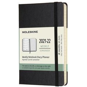 Moleskine - 18-maanden weekplanner/afsprakenplanner, agenda 2021/2022, weeknotitieboek met vaste omslag en elastische sluiting, formaat zak/A6 9 x 14 cm, kleur zwart, 208 pagina's