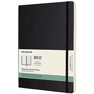 Moleskine - 18 maanden weekplanner/afsprakenplanner, agenda 2021/2022, weeknotitieboek met softcover en elastische sluiting, formaat X-Large 19 x 25 cm, kleur zwart, 208 pagina's