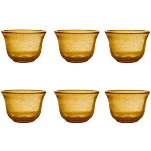 Set van 6 amberkleurige glazen bekers uit de Freshness lijn, fris en eigentijds design, afmetingen 8 x 11,5 x 11,5 cm, gewicht 320 g, ideaal voor desserts of snacks