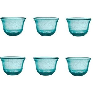 Set van 6 turquoise glazen schalen uit de lijn Freshness, fris en eigentijds design, afmetingen 8 x 11,5 x 11,5 cm, gewicht 320 g, ideaal voor desserts of snacks