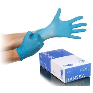 HANSKA Wegwerphandschoenen van nitril, blauw, poedervrij, gebruik en nat, beide handen, niet steriel - rubberen basis - geschikt voor medische gebieden, levensmiddelenbehandeling (1000, XL)