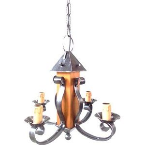 Lorenz Ferart 8055.0 Rustico hanglamp, smeedijzer en hout, glanzend zwart, E14