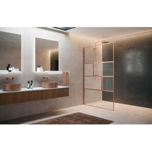 Novellini H art Inloopdouche - 90x200cm - Ribbelglas linea 1 - brushed red gold (koper) harthc90-92r