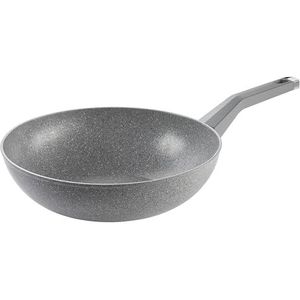 MOPITA Classic Wok met antiaanbaklaag, diameter 28 cm, inductiepan en voor alle warmtebronnen, 5-laagse coating, antislip soft-touch handgreep, steenlook, gemaakt in Italië