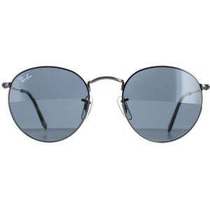 Ray-Ban Zonnebril 3447 Round Metal 9171R5 gepolijst gunmetal grijs blauw  | Sunglasses