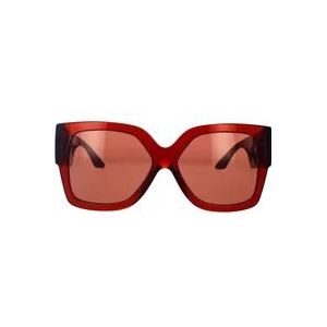 Versace Oversized Rechthoekige Zonnebril in Transparant Rood met Donkerpaarse Lenzen , Red , unisex , Maat: 59 MM