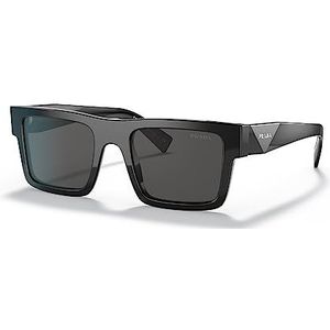 Prada Vierkante Zonnebril Zwart Glanzend , Black , Heren , Maat: 52 MM