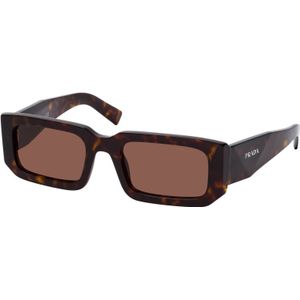 Prada Rechthoekige zonnebril in glanzend Havana bruin , Brown , unisex , Maat: 53 MM