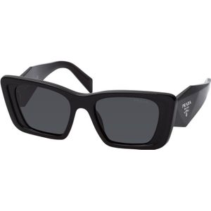 Prada Rechthoekige Zonnebril Zwart Glanzende Stijl , Black , Dames , Maat: 51 MM