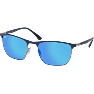 Ray-Ban Rb3686 92044L 57 - rechthoek zonnebrillen, unisex, blauw, polariserend spiegelend