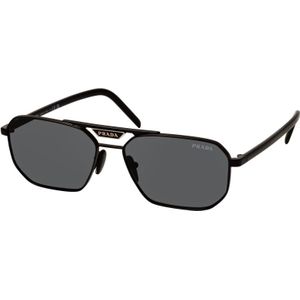 Prada Rechthoekige zonnebril met zwart montuur en donkergrijze lens , Black , unisex , Maat: 57 MM