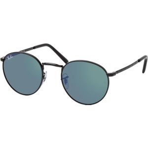 Ray-Ban New Round Rb3637 002/G1 50 - rond zonnebrillen, unisex, zwart, spiegelend