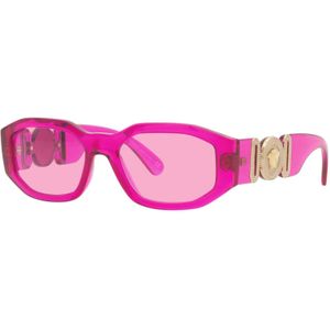 Versace, THE Clans Zonnebril in Transparant Fuchsia Roze, Dames, Maat:53 MM