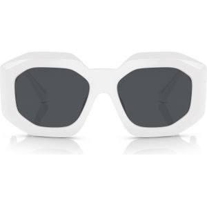Versace Zonnebril met onregelmatige vorm, donkergrijze lens en wit montuur , White , unisex , Maat: 56 MM