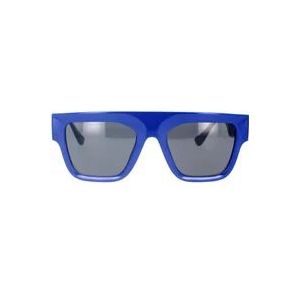 Versace Rechthoekige zonnebril met donkergrijze lens en blauw montuur , Blue , unisex , Maat: 53 MM