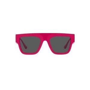 Versace Rechthoekige zonnebril met donkergrijze lens en fuchsia montuur , Pink , unisex , Maat: 53 MM