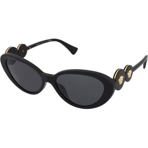 Versace Cat-Eye Zonnebril met Donkergrijze Lens en Zwart Montuur , Black , unisex , Maat: 54 MM