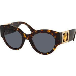 Versace Ronde zonnebril met donkergrijze lens en donkere Havana-frame , Brown , unisex , Maat: 52 MM