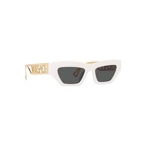 Versace Zonnebril met onregelmatige vorm, donkergrijze lens en wit montuur , White , unisex , Maat: 53 MM
