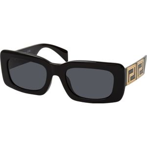 Versace, Rechthoekige zonnebril met logo plaatje Zwart, unisex, Maat:ONE Size