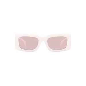 Versace Rechthoekige zonnebril met roze lens en wit montuur , White , unisex , Maat: 54 MM