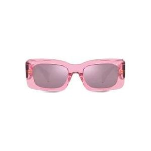 Versace Rechthoekige zonnebril met paarse lens en transparant roze frame , Pink , unisex , Maat: 54 MM