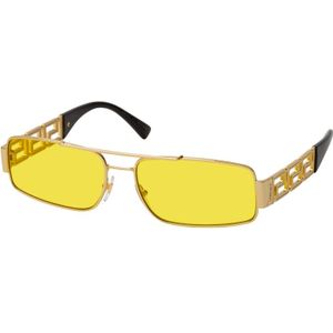Versace Rechthoekige zonnebril met spiegelende gele lens en gouden montuur , Yellow , unisex , Maat: 60 MM
