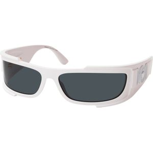 Versace Rechthoekige zonnebril met donkergrijze lens en wit montuur , White , unisex , Maat: 67 MM
