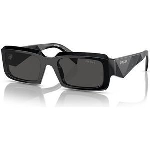 Prada Rechthoekige zonnebril met zwart montuur en donkergrijze lenzen , Black , unisex , Maat: 54 MM