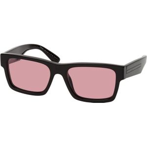 Prada Vierkante Zwarte Zonnebril met Roze Lenzen , Black , unisex , Maat: 56 MM