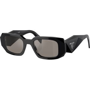 Prada Rechthoekige zonnebril met zwart montuur en grijze Multilayer lenzen , Black , unisex , Maat: 49 MM
