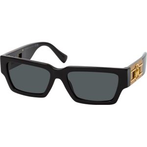 Versace Rechthoekige zonnebril met donkergrijze lens en glanzend zwart montuur , Black , unisex , Maat: 54 MM