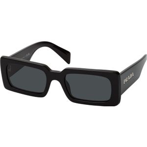 Prada Rechthoekige zwarte zonnebril , Black , Dames , Maat: 52 MM