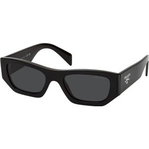 Prada Rechthoekige zonnebril met brede armen , Black , unisex , Maat: 53 MM