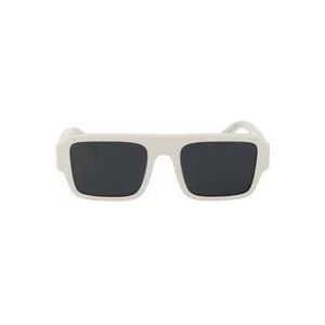 Prada Rechthoekige witte montuur zonnebril , White , Heren , Maat: 53 MM